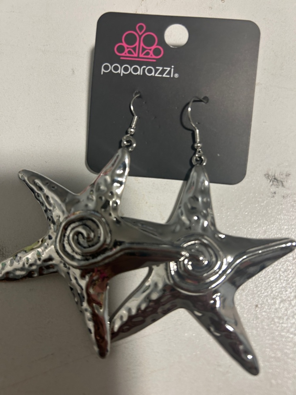 Paparazzi Shiny Silver Swirl Starfish Dangle Earrings